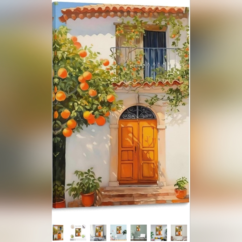 Mediterranean Orange Tree Home Art Painting